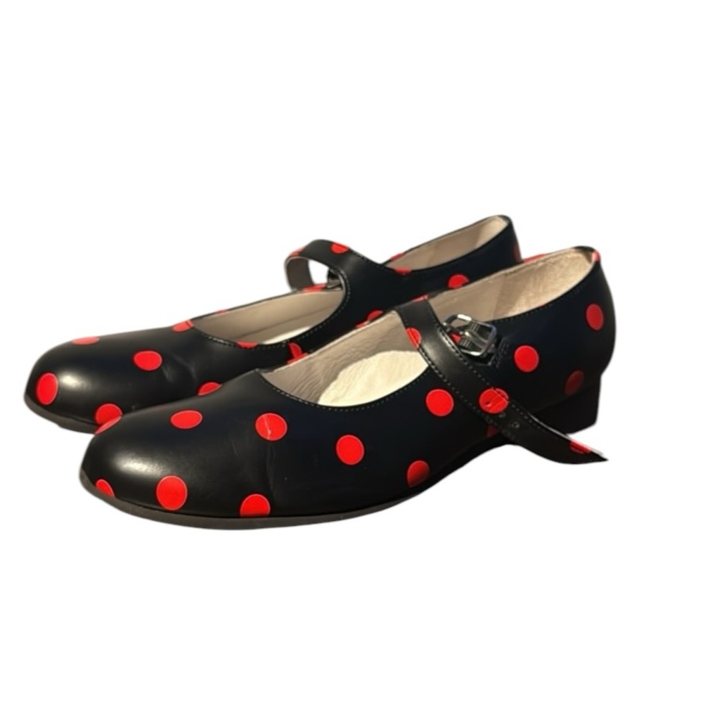 Comme de Garçons Girl Black Mary Jane Flats with Red Polka Dots